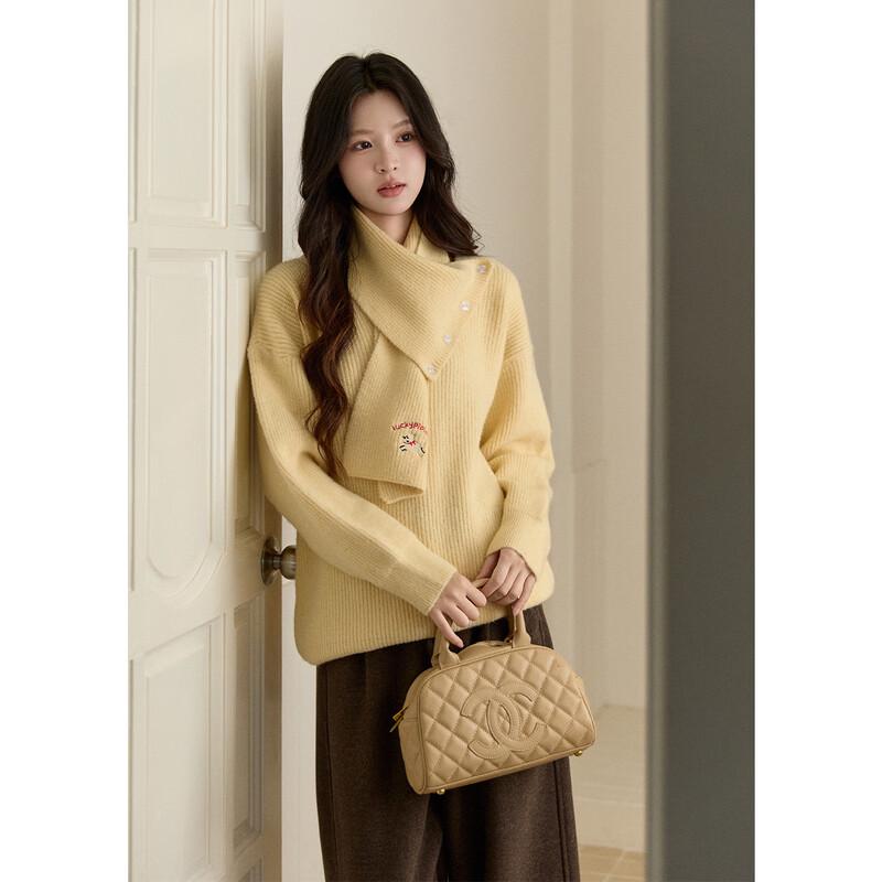 Women s Detachable Scarf Knit Sweater One Size