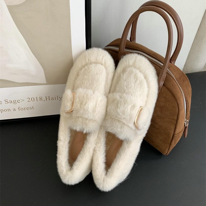 Mao Mao Shoes Women's Outer Wear 2025 Autumn and Winter New Pregnant Women One-pedal Lazy Cotton Shoes Plush Bean Shoes Single Shoes