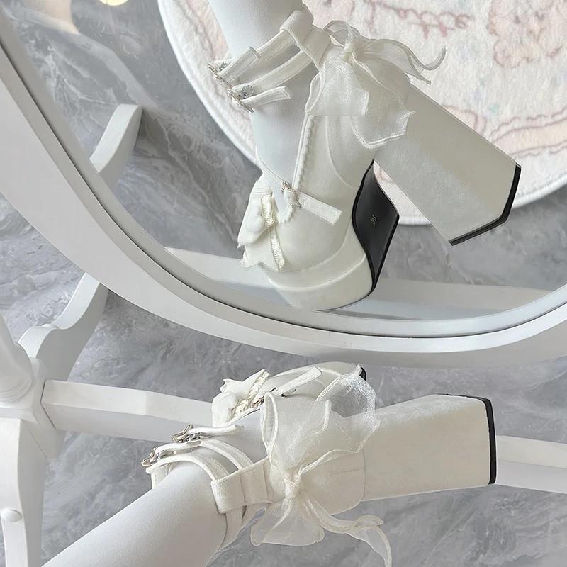 Plateau High Heel Damen Lolita Schuhe Mode Flache Schmetterlingsknoten Schuhe Damen Partykleid Cross Strap Pumps Schuhe