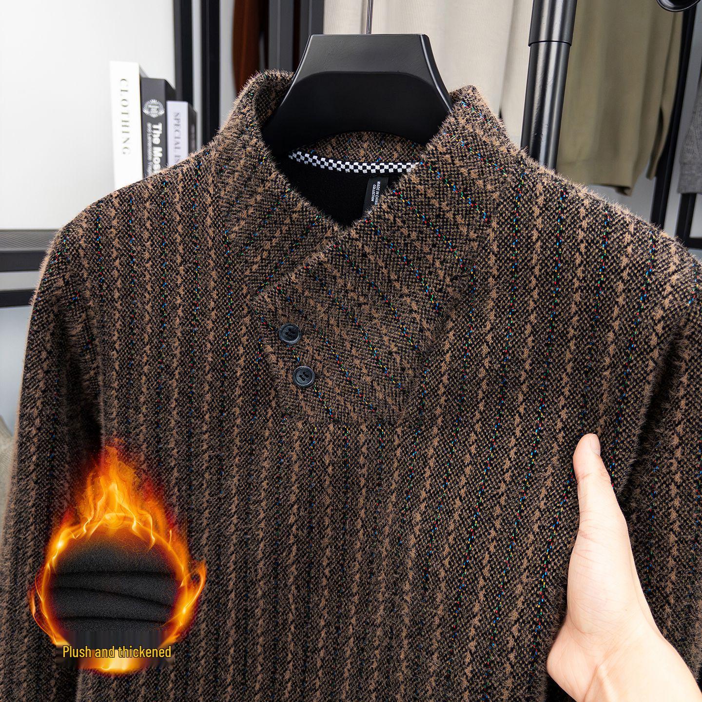 

Men s Self-Heating Velvet Knit Sweater - Anti-Cold Scarf Collar Autumn/Winter Style 185/3XL [170-185kg] кавовий