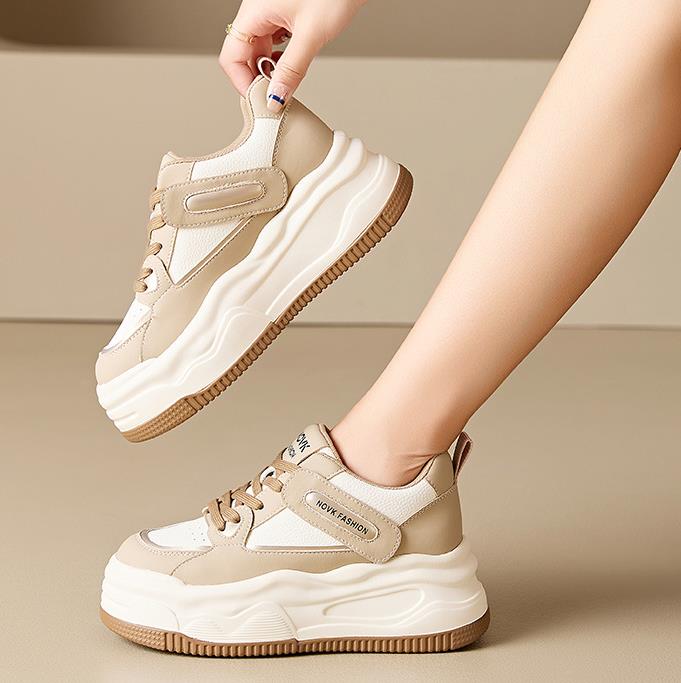 Fashion 8.5CM Women's Breathable Mesh Sneakers Autumn New Style Versatile Thick Bottom Casual Sports White Shoes Comfortable All Match