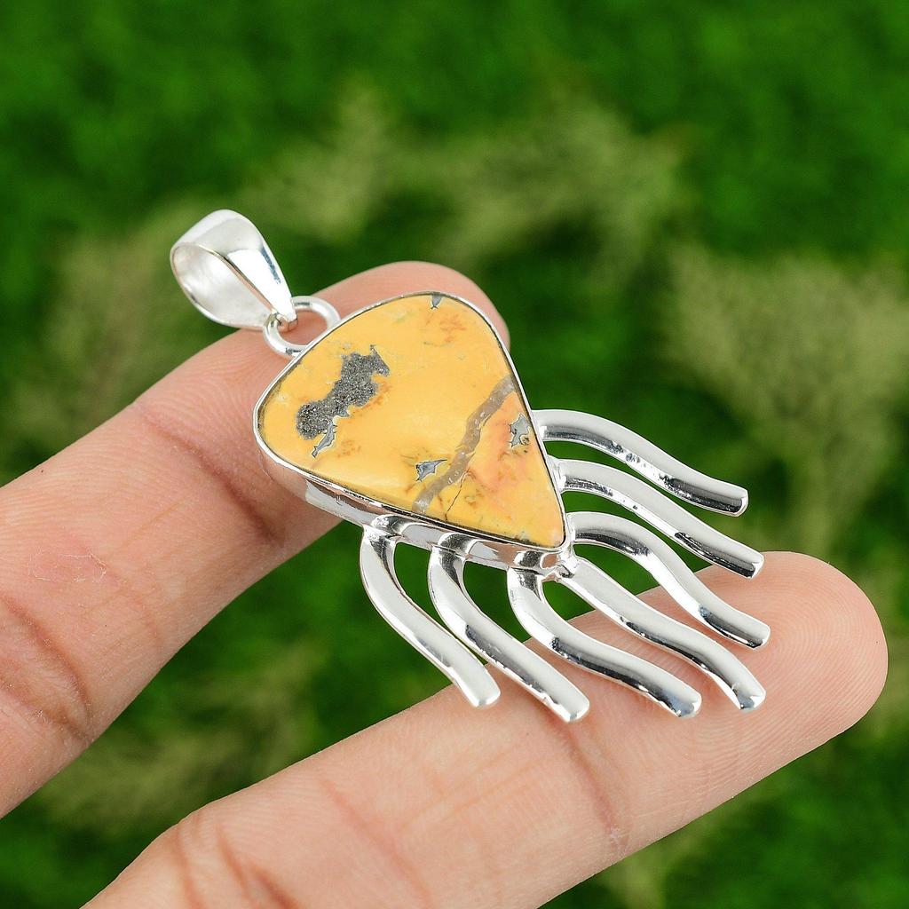 Daughters Day Sale Sterling Silver Pear Maligano Jasper Stone Pendant Jewelry
