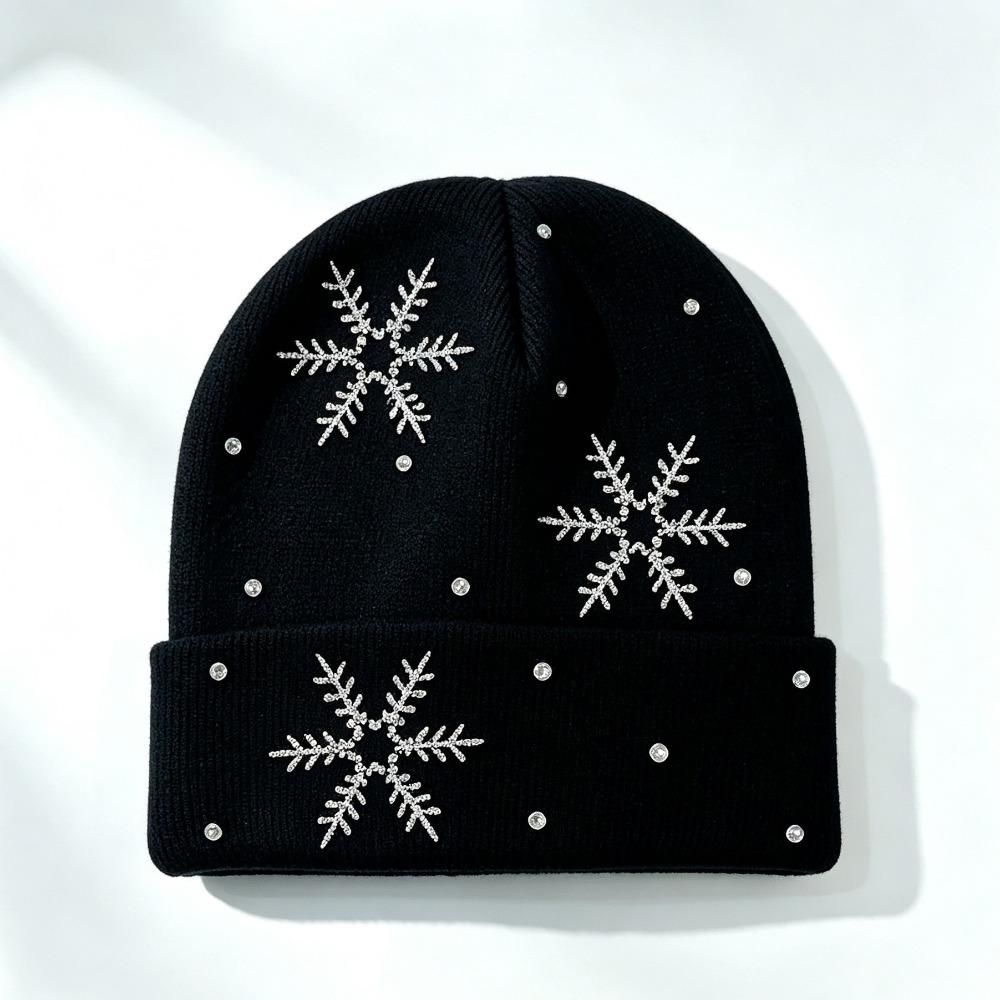 Rhinestone Children Knit Hat Knitted Fabric Snowflake Knitted Cap Kids Winter Wear