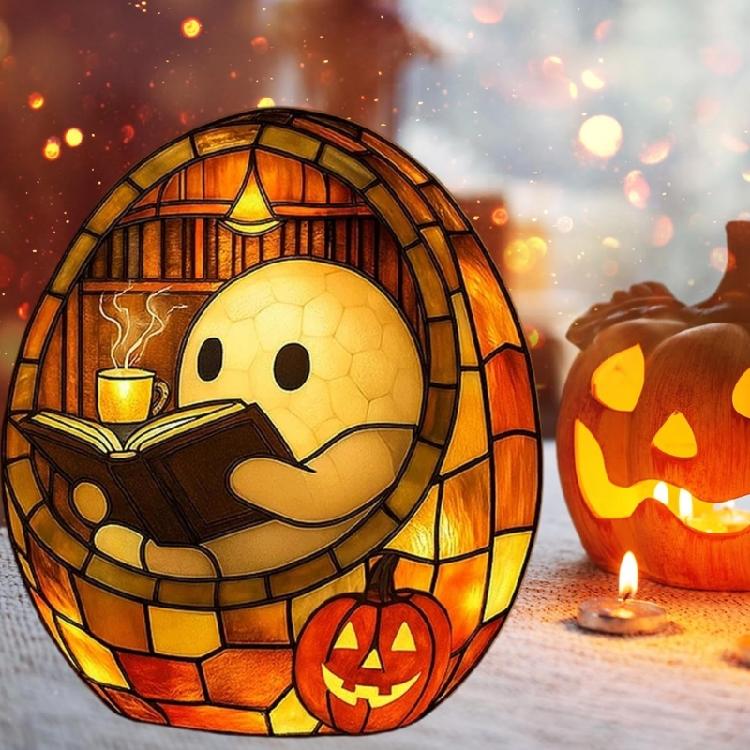 Halloween Ghostly Reading Book Statue With Warm LED Glows Resins Craft USB Desktop Light For Living Room Bedroom Decors