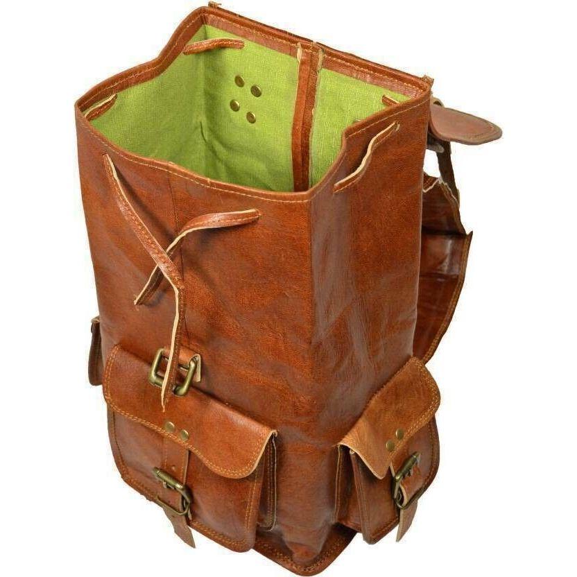 Stor vintage äkta getläder ryggsäck för män Reseryggsäck Laptop Gym Bag. Med Combo Leather Diary