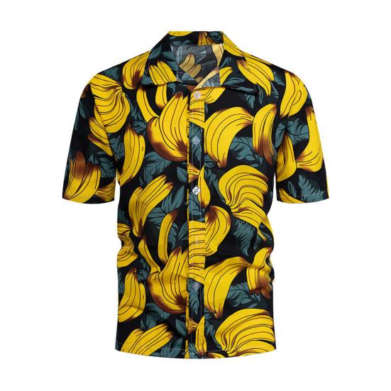 Herreskjorte Bananmønster Enkeltspent Sommer Hawaiisk Knapper Skjorte for Fest