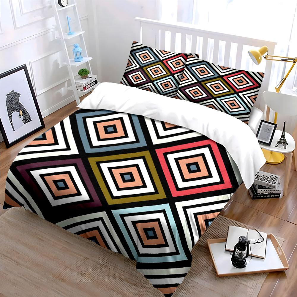 Geometric Diamond Pattern Set Bedding Duvet Cover Set (1*Duvet Cover 2*Pillowcases, without duvet insert)