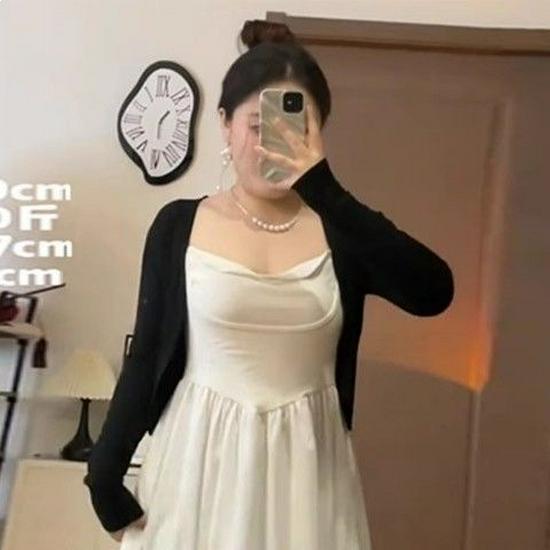 

Plus Size French Style Camisole Dress & Sun Protection Cardigan Set - Summer Slimming & Sexy for a Slightly Chubby Figure 2XL (140-160 jin)