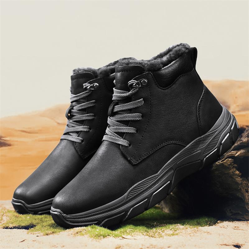 Mens Winter Boots Retro Combat Boots Leather Anti Slip Wear-resistant Outdoor Men's Winter Boots