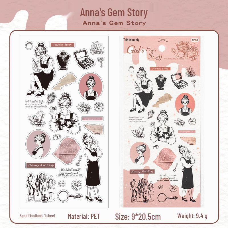 Yuxian Girl's Fruit Story Pet Stickers: Character-Themed Journal Decorations (6 Designs)