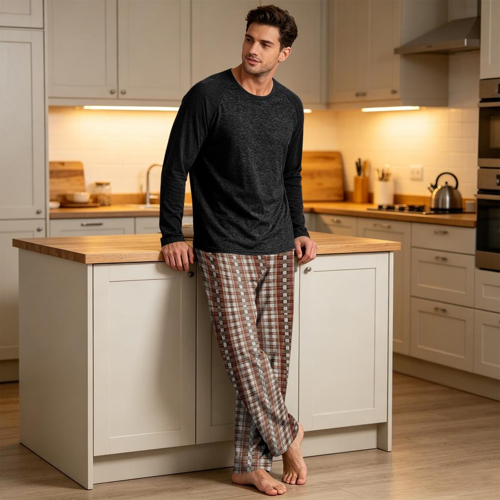 Men's Pajama Set Long Sleeve Sleepwear Loungewear for Nighttime and Relaxing at Home