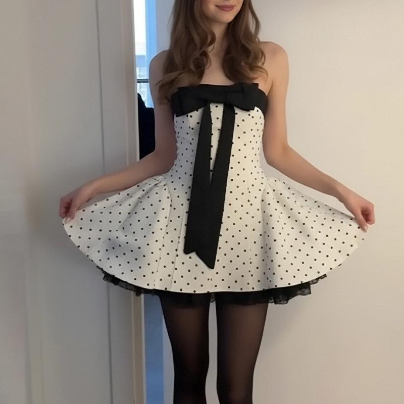 2026 spring new women's clothing, cross-border foreign trade in Europe and the United States, fashionable and elegant polka dot printing waist puffy 