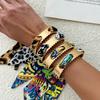 Ingemark 4 Colors Vintage Scarf Ribbon Adjustable Wide Bracelet Women Hip Hop Leopard Print Metal Open Cuff Bangle Boho Jewelry