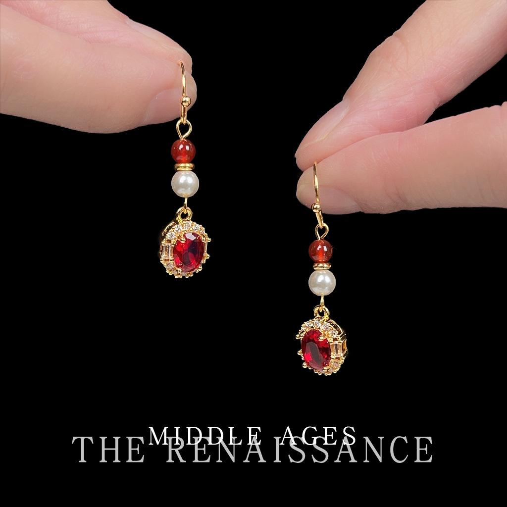 Natural onyx burgundy zircon pearl earrings retro court style earrings