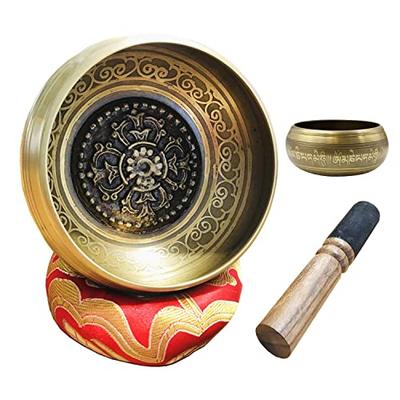 NGE Singing Bowl, Overtone, with Stick and Cushion, Made of 7 Metals from Nepal, Ideal for Yoga and Meditation, Beginners, 8.5cm Diameter