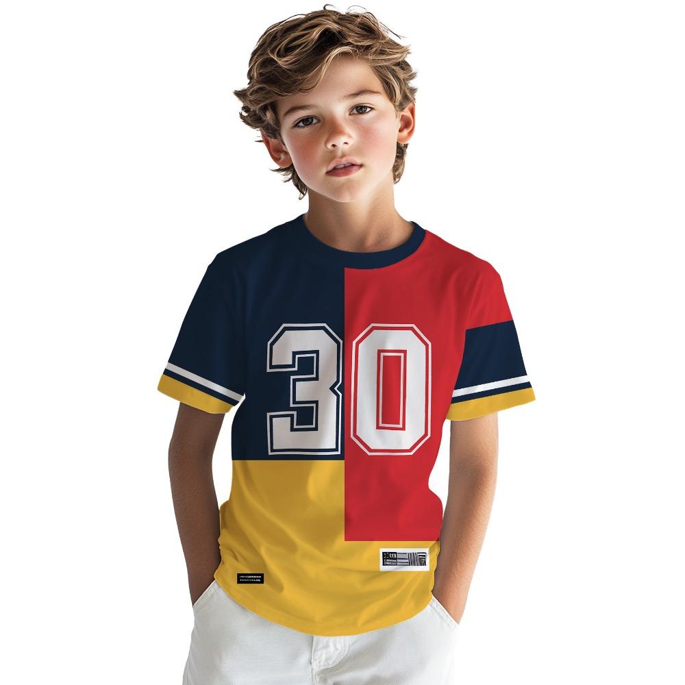 

Valentine s Day boys T-shirt with contrasting color block digital printing, full of childlike sense 100