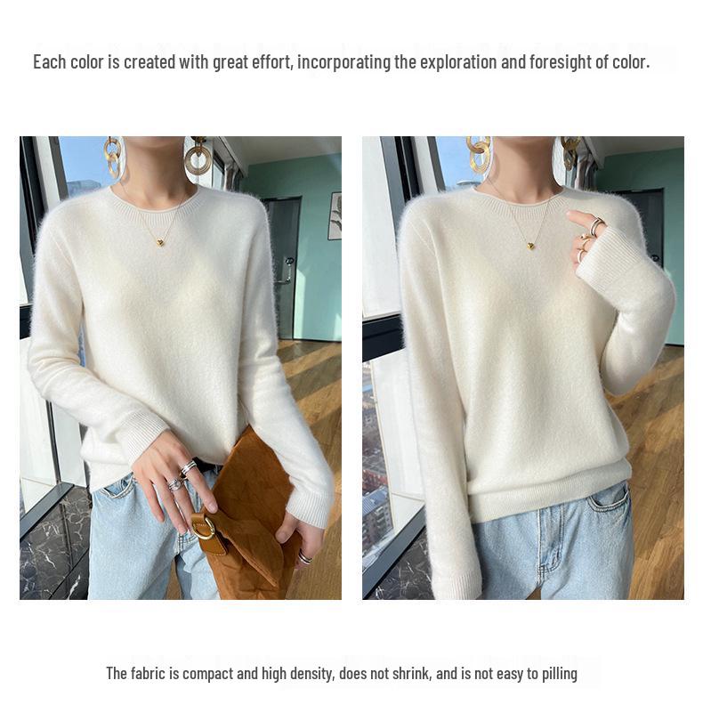 Women's Cashmere Round Neck Sweater: Solid Color, Long Sleeve, Autumn/Winter Knit Top