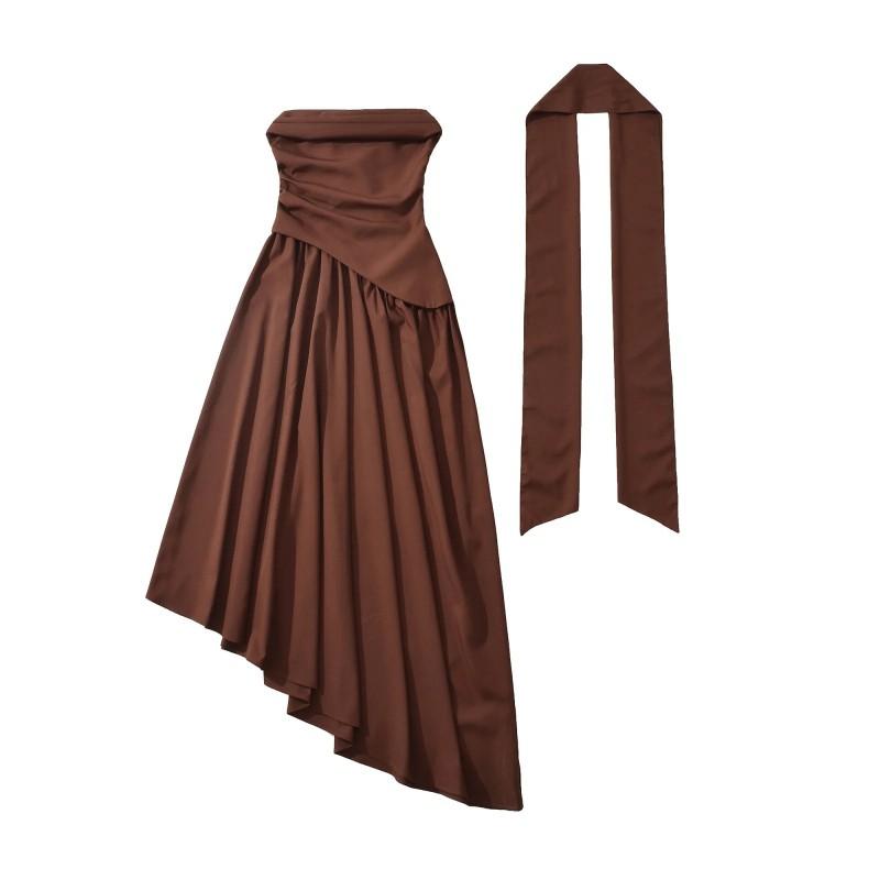 Elegant Off Shoulder Midi Dress With Tie Waist Slit Women