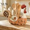 Rustic Tableware Storage Tube Vintage Farmhouse Rooster Utensil Holder, Country Cooking Tool Caddy, Floral Pastoral Style Kitchen Decor Chicken
