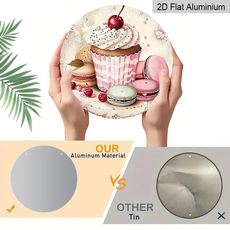 2D Flat Aluminum 7.87 Inch X 7.87 Inch Cake and Macaron Style Wall Decoration. Suitable for Living Rooms, Kitchens, Bars, Cafes, Clubs, Porches