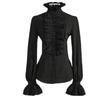 Gothic Lolita Langarm-Rüschen, einfarbig, schwarz-weiß, Oberteile, Hemd für Damen, Vintage, viktorianische Hemden und Blusen mit gerüschter Spitze