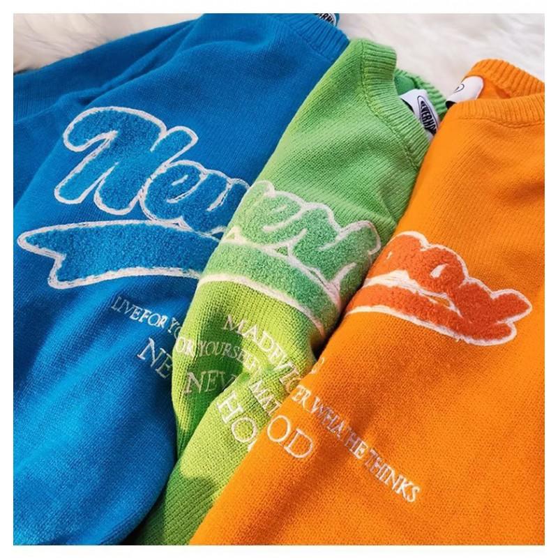 Unisex Oversized Retro Strickpullover Mit Gestickten Buchstaben Lässiger Baumwollmischungs Pullover Winter
