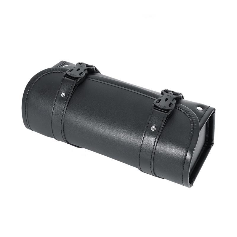 Black PU Leather Motorcycle ATV Round Barrel Storage Pouch Tool Bag 300*85*125mm