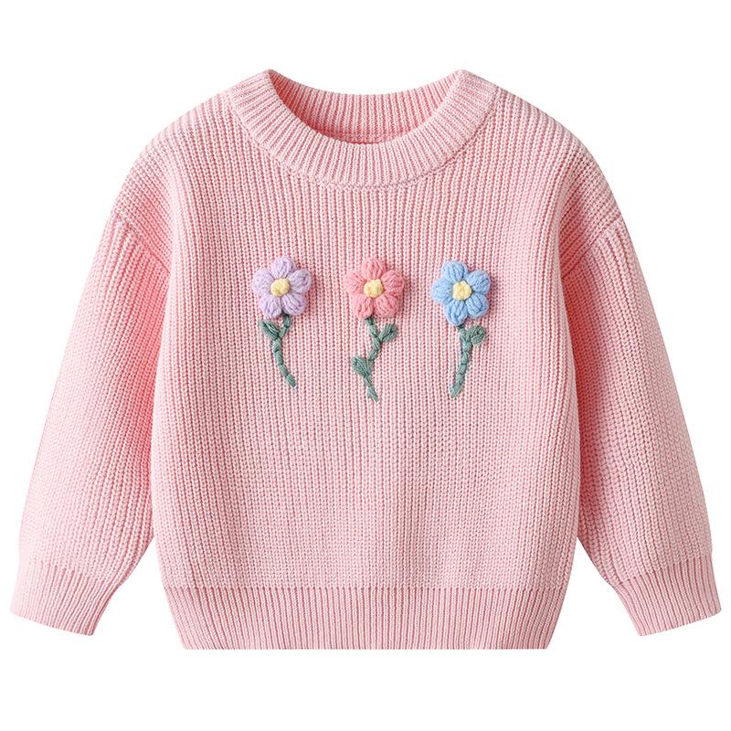 Hand-embroidered Flower DIYs Baby Pullover Bottoming Sweater Birthday Girl Sweater