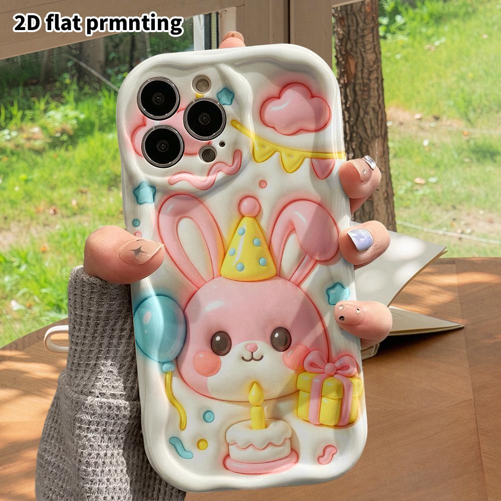 Phone Case: 2D flat, suitable for iPhone 18, 17, 16, 15, 14, 13 Pro protective case, pink droopy-eared bunny, perfect Christmas and Halloween holiday