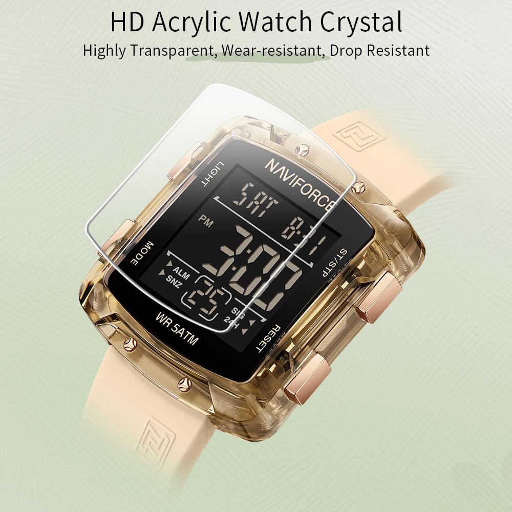 NAVIFORCE Original Unisex Digital Watch for Women Men LCD Display Luminous Pattern Chronograph Silicone Strap Waterproof Boys Girls Watch NF7121