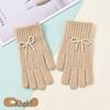 Women's Winter Knitted Touchscreen Gloves with Bow & Pearl