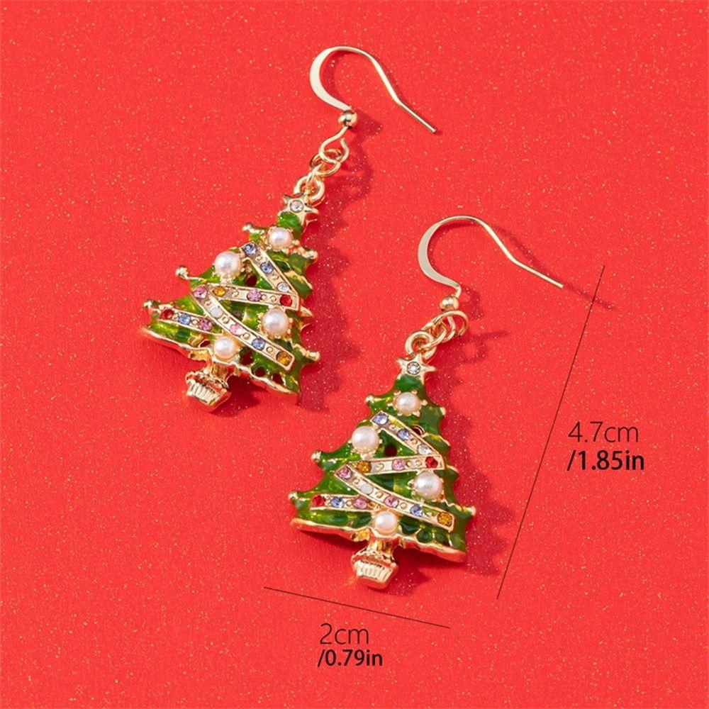 Zinc Zinc Alloy Christmas Tree Earrings Silver Christmas Earrings Elegant Rhinestone Dangle Earrings  Girl
