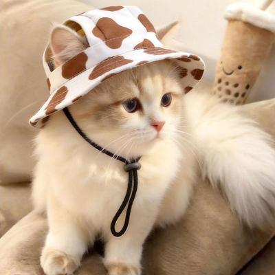 Sommer-Haustierkatzen-Sonnenhut mit Ohrenlöchern - Niedrige Kätzchen-Fischerkappe für UV-Schutz - Atmungsaktive Outdoor-Sonnenhutkappe für Katzen