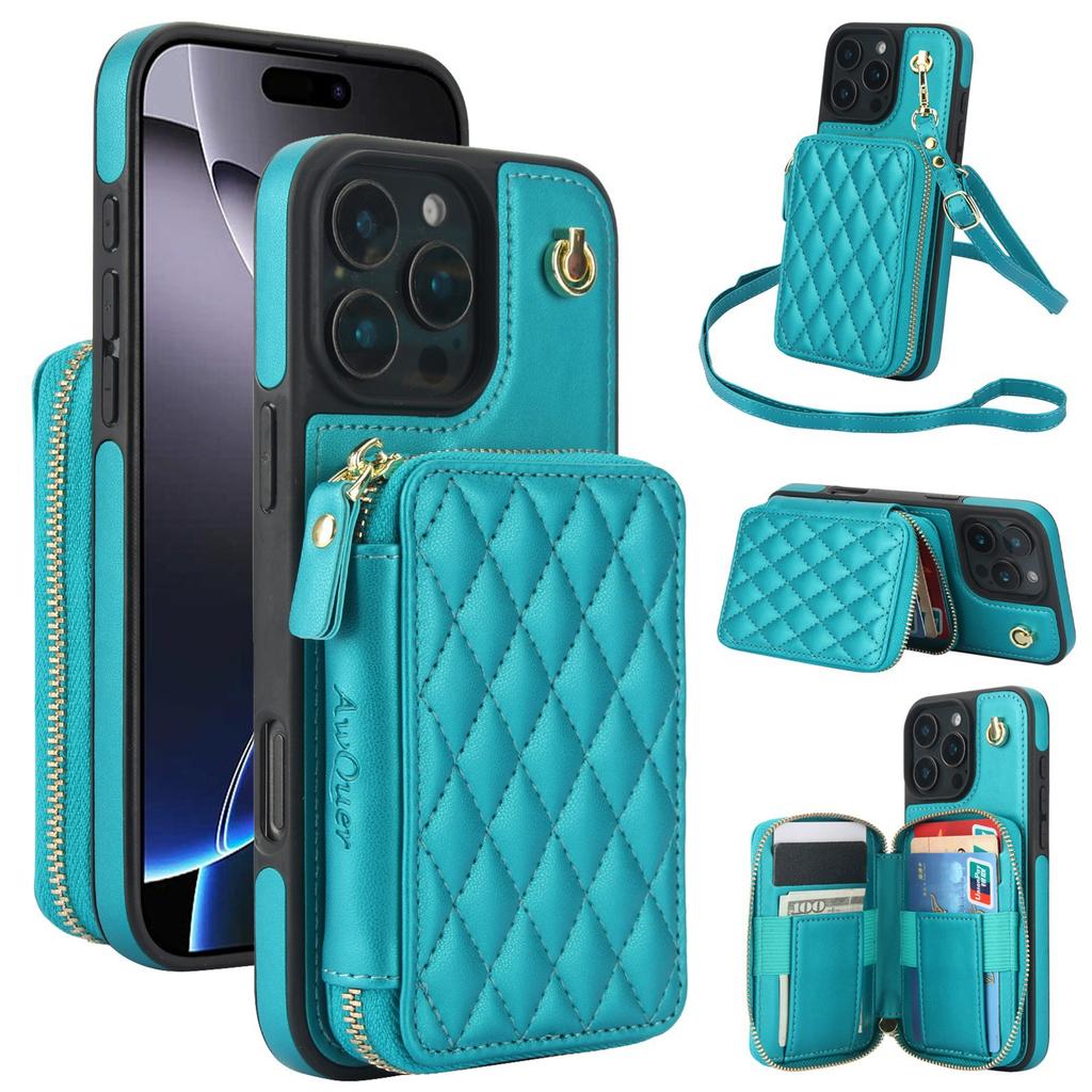 Quilted Zipper Wallet Phone Case For IPhone 15/14/13/12 - 7 Colors Leather Card Holder Cover