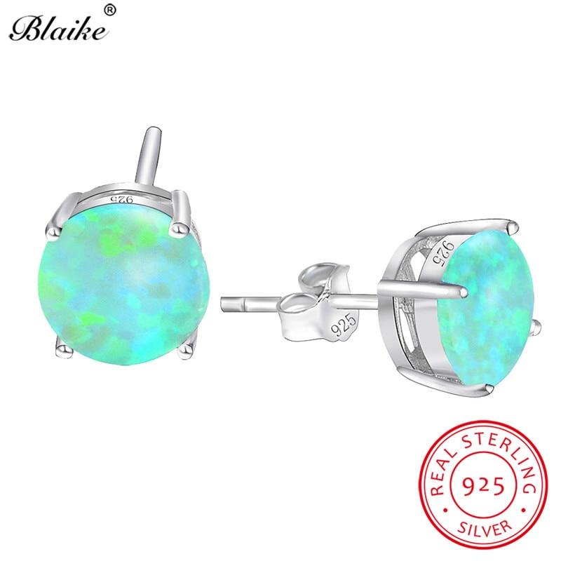 Blaike Real 100% 925 Sterling Silver White/Blue/Green Opal Stud Earrings For Women Mystic Rainbow Zircon Earrings Fine Jewelry
