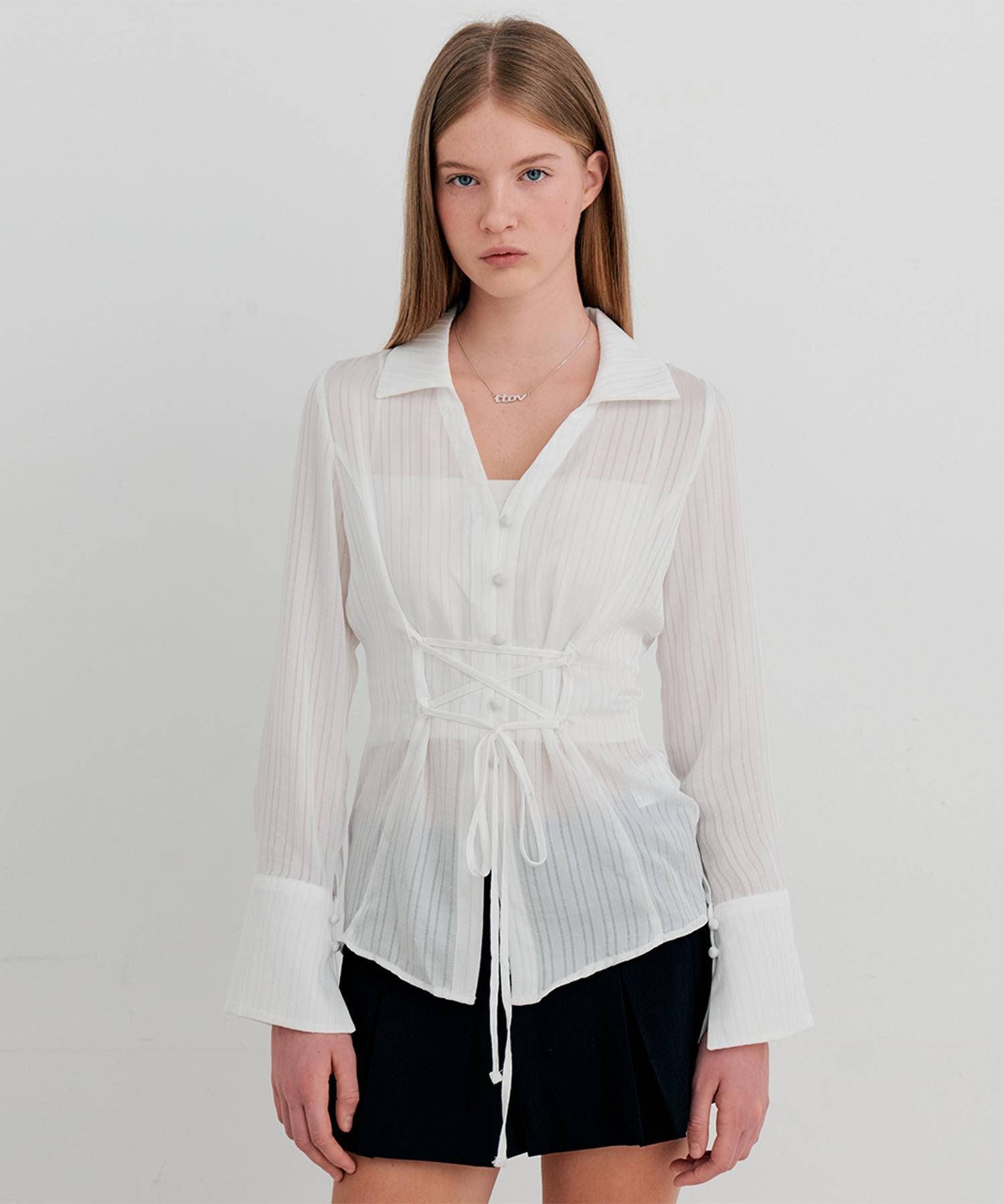 Itove Сеул Корсетная полосатая рубашка Белая White/S