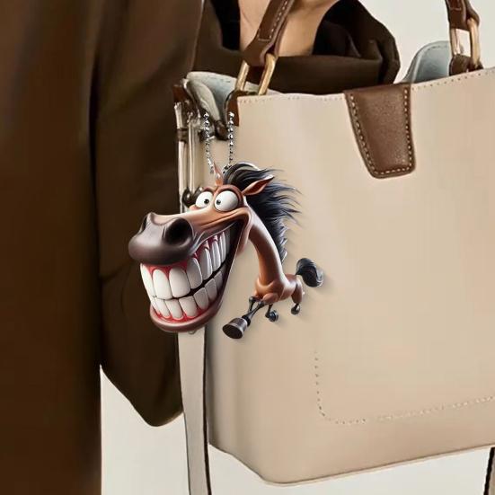 Funny 2D Horse Car Pendant Cartoon Prank Flat Decoration Acrylic Vehicle Interior Decor Ornament Auto Accessory