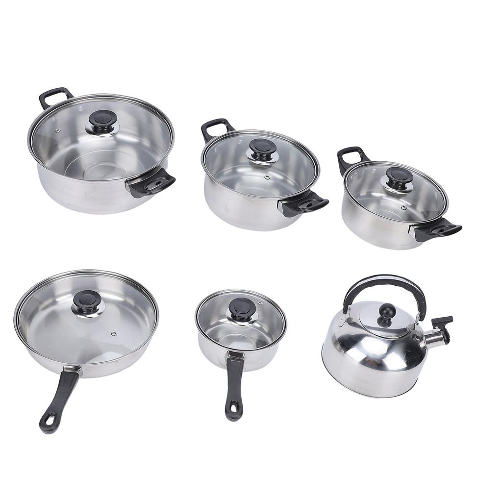 Cookware Set Stainless Steel Kitchen Pots and Pans Set with Tea Kettle Glass Lids for Cooking Frying Boiling Stewing