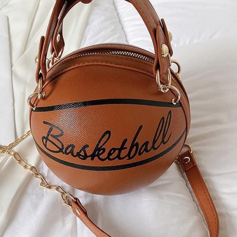 Brown Basketball Round Crossbody Chain Handbag for Women - Autumn/Winter Fashion