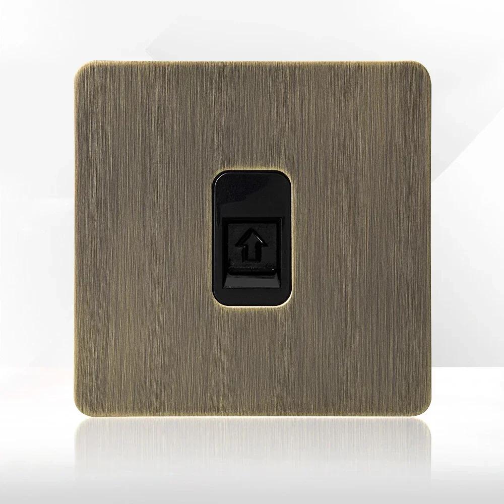 Retro Eu Metal Panel Wall Toggle Light Switch Socket,Bronzed Antique Stainless Steel German 16A Socket with USB Phone Charging