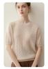 Lekasha 100% Pure Cashmere Round Neck Hollow Knit Short Sleeve T-Shirt