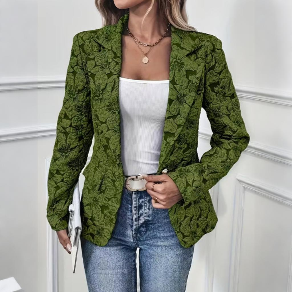 Women's Fashion Lapel Button Long Sleeve Casual Vintage Jacquard Slim Fit Blazer Jacket for Office Work Daily Wear