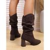 Vintage Pointed Toe High Heel Fashion Boots 2025 Winter New Plus-size Fleece Mid-top Boots for Women