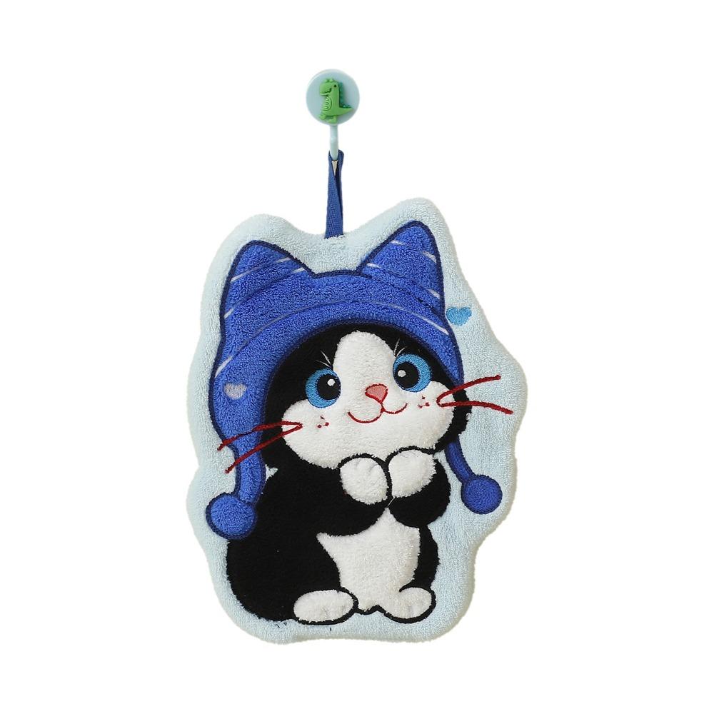 Cute Cat Style Hand Towel Absorbent Cartoon Kitchen Cleaning Towel Coral Velvet Quick-Dry Cleaning Rag Household синий