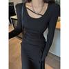 Fashion Long Sleeve Square Collar Sexy Dress Women Summer Drawstring Waist Casual Fishtail Dresses Women Elegant Temperament Slim Fit Long Dress 25994