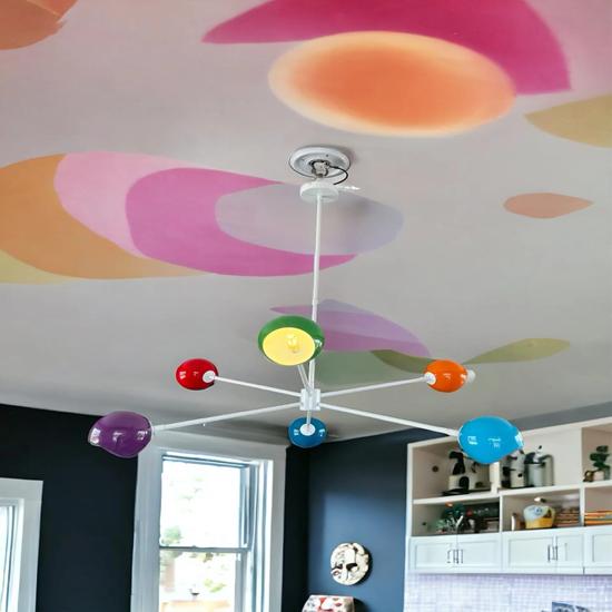 Lustre globe oculaire coloré à 6 bras, lampe suspendue moderne du milieu du siècle pour chambre à coucher, tous les espaces pour salle à manger, luminaire de plafond