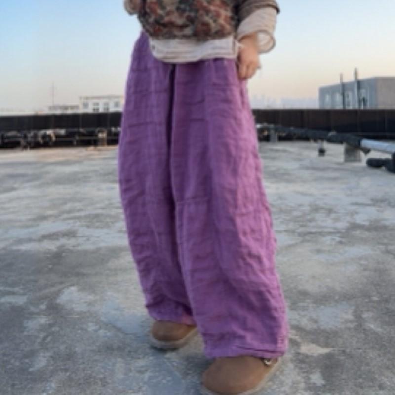 Johnature Dámské vintage kalhoty se širokými nohavicemi, jednobarevné, patchworkové, podzimní kalhoty, elastický pas, volné dlouhé kalhoty
