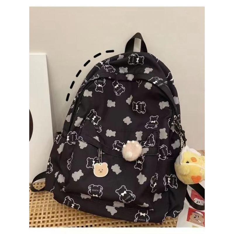 Bear Cartoon Print Backpack Versatile Soft Girl School Bag Teenage Girl Backpack