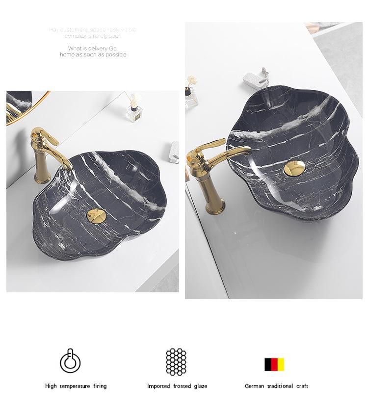 Tengxiang Marble Pattern Ceramic Single Basin Countertop Integrated Sink
