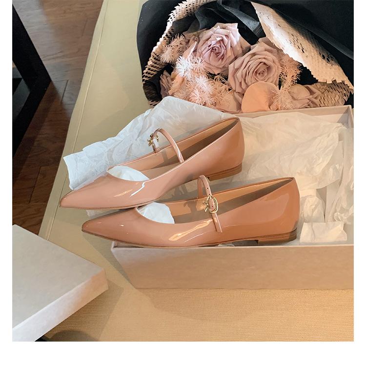 Sheepskin Version~ French Gentle Shoes Small Gold Buckle One Word with Pointed Head Flat Shoes Mary Jane Shoes Women's Single Shoes